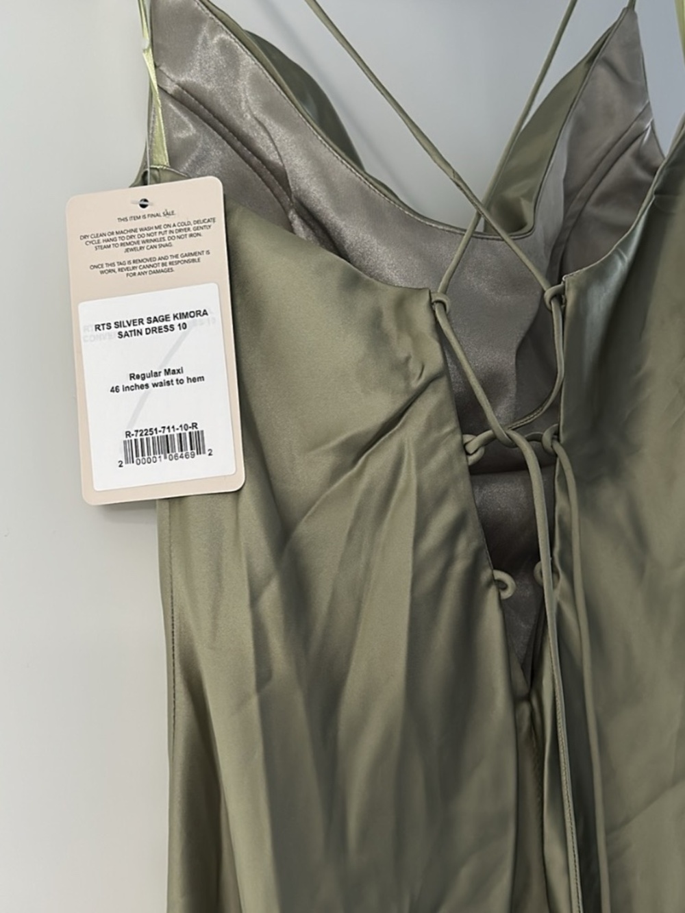 Revelry Kimora Satin Dress Silver Sage Regular Maxi Size 10 - New/ Unworn